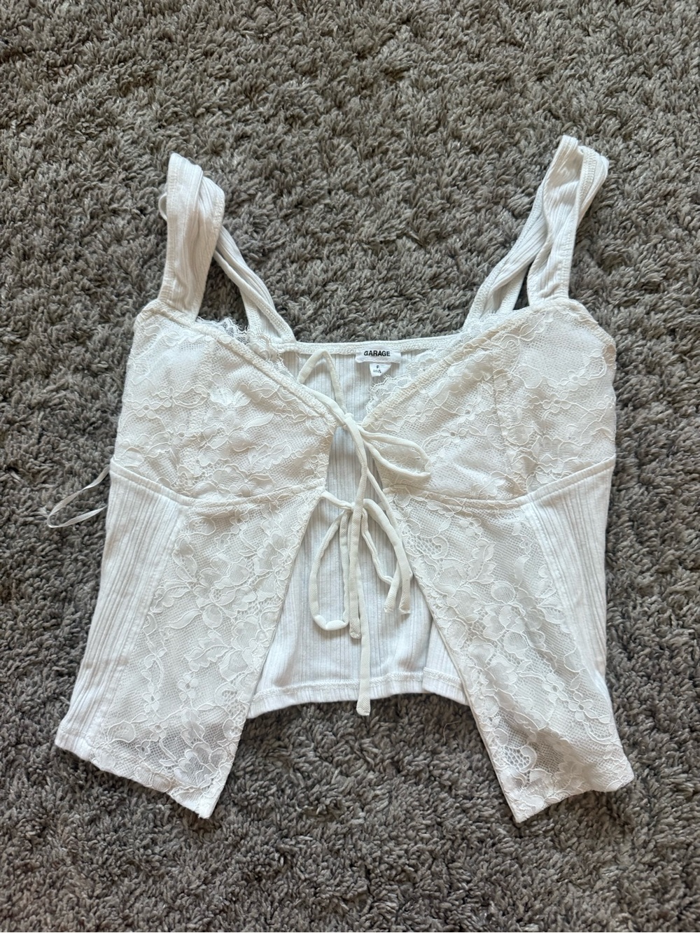 Garage Lace Tie-Front Ribbed Cami